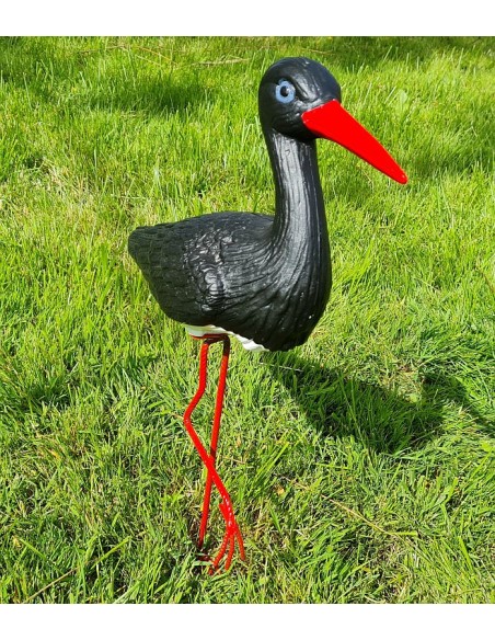 Kleiner Schwarz Storch Figur H: 46cm Gartenfigur Statue Skulptur