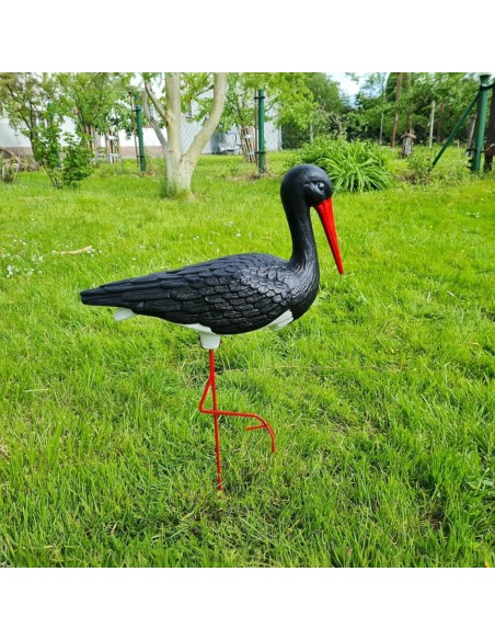 Mittelgroßer Schwarz Storch Figur H: 75cm Gartenfigur Statue Skulptur