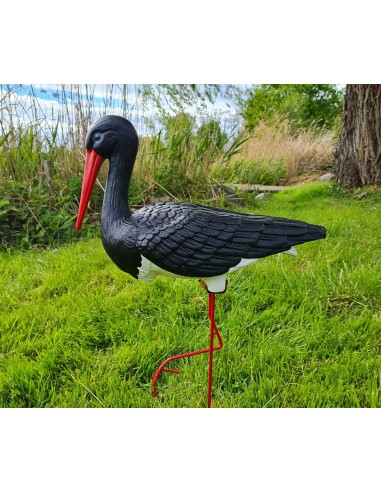 Mittelgroßer Schwarz Storch Figur H: 75cm Gartenfigur Statue Skulptur