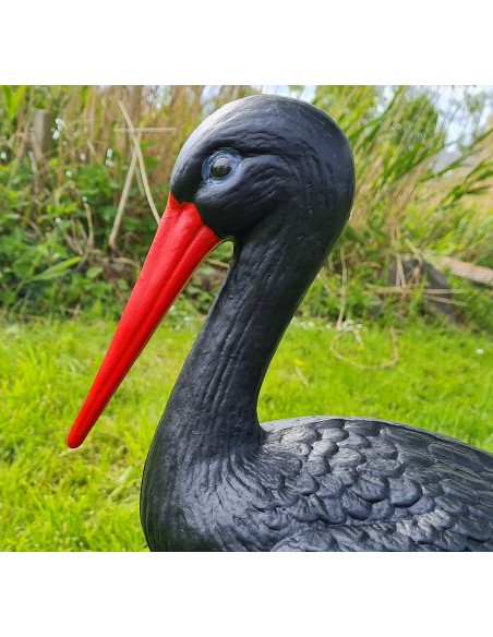 Mittelgroßer Schwarz Storch Figur H: 75cm Gartenfigur Statue Skulptur