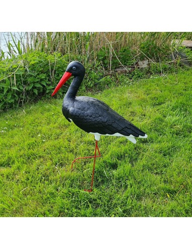 Großer Schwarz Storch Figur H: 88cm Gartenfigur Statue Skulptur