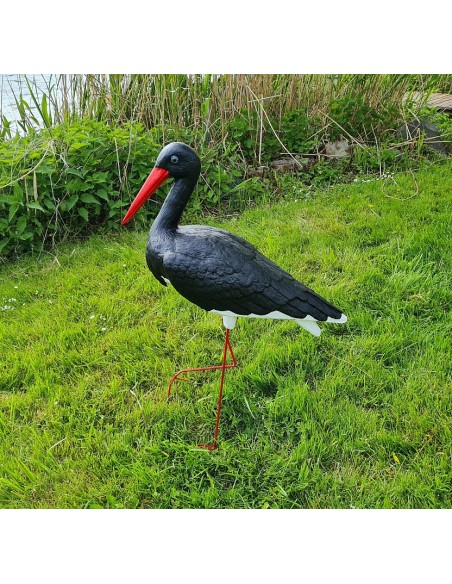Großer Schwarz Storch Figur H: 88cm Gartenfigur Statue Skulptur