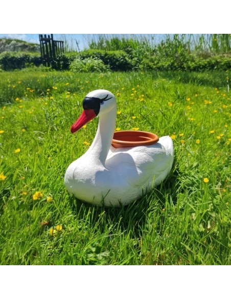 Schwan Schwimmender brauner Blumentopf H: 27cm Pflanzkübel Figur GartenfigurFigur Gartenfigur