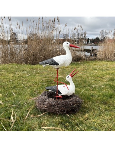 Storchennest 2x Storch Figur Familie Set Gartenfigur Statue Skulptur