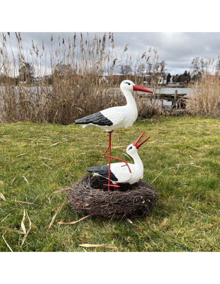 Storchennest 2x Storch Figur Familie Set Gartenfigur Statue Skulptur