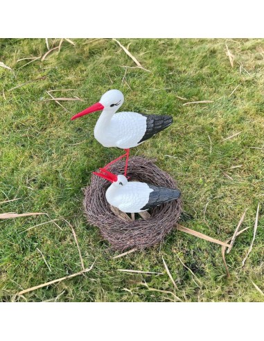 Storchennest 2x Storch Figur Familie Set Gartenfigur Statue Skulptur