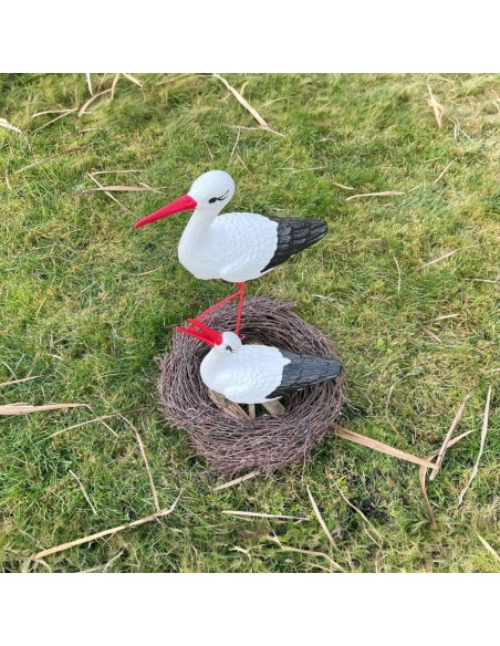 Storchennest 2x Storch Figur Familie Set Gartenfigur Statue Skulptur