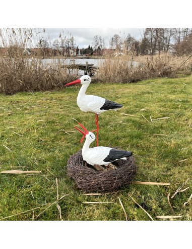 Storchennest 2x Storch Figur Familie Set Gartenfigur Statue Skulptur