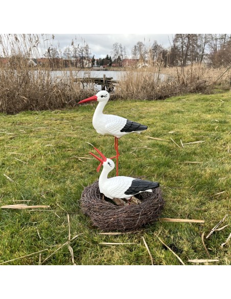 Storchennest 2x Storch Figur Familie Set Gartenfigur Statue Skulptur