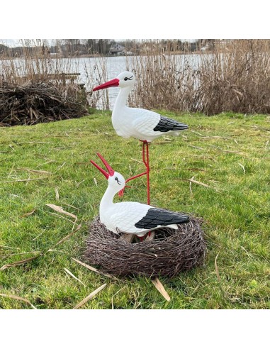 Storchennest 2x Storch Figur Familie Set Gartenfigur Statue Skulptur
