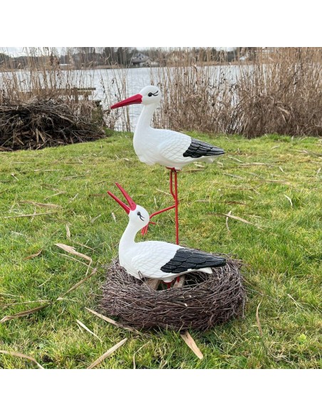 Storchennest 2x Storch Figur Familie Set Gartenfigur Statue Skulptur