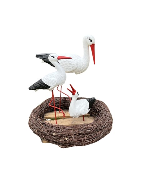 Storchennest 3x Storch Figur Familie Set Gartenfigur Statue Skulptur