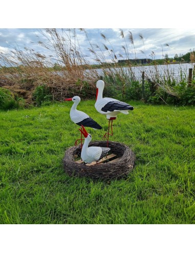 Storchennest 3x Storch Figur Familie Set Gartenfigur Statue Skulptur