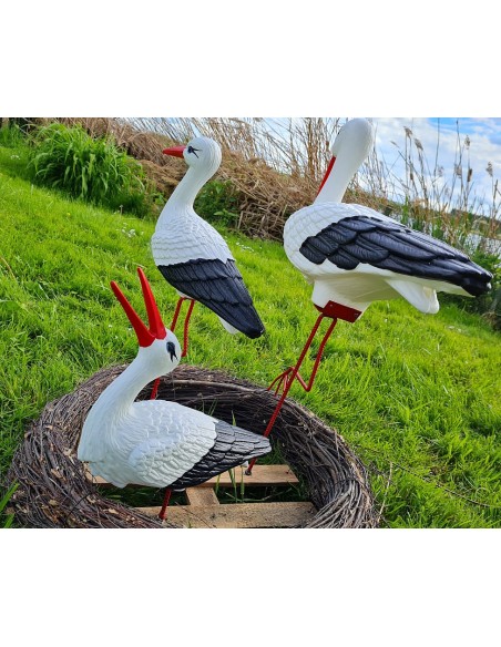 Storchennest 3x Storch Figur Familie Set Gartenfigur Statue Skulptur