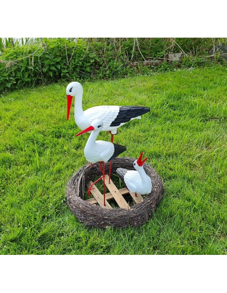Storchennest 3x Storch Figur Familie Set Gartenfigur Statue Skulptur