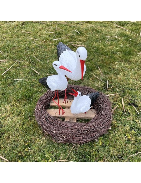 Storchennest 3x Storch Figur Familie Set Gartenfigur Statue Skulptur