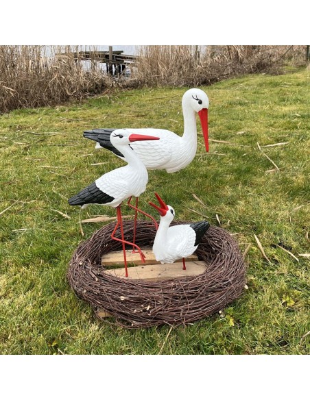 Storchennest 3x Storch Figur Familie Set Gartenfigur Statue Skulptur