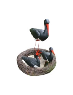 Storchennest 3x Schwarz Storch Figur Familie Set Gartenfigur Statue Skulptur