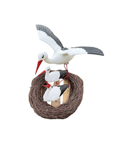 Storchennest 3x Storch Figur Familie mit Fliegend Stoch Set Gartenfigur Statue
