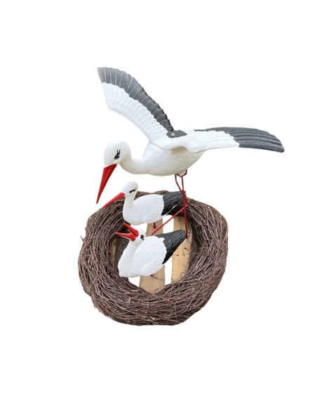 Storchennest 3x Storch Figur Familie mit Fliegend Stoch Set Gartenfigur Statue