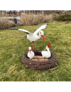 Storchennest 3x Storch Figur Familie mit Fliegend Stoch Set Gartenfigur Statue 2