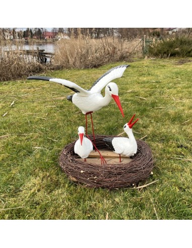 Storchennest 3x Storch Figur Familie mit Fliegend Stoch Set Gartenfigur Statue