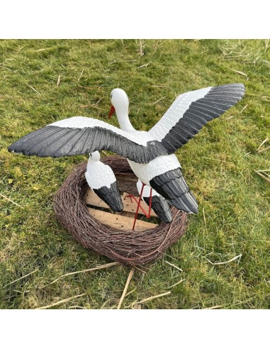 Storchennest 3x Storch Figur Familie mit Fliegend Stoch Set Gartenfigur Statue