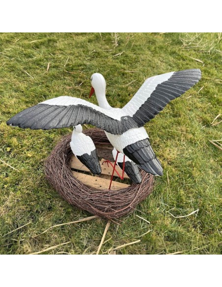 Storchennest 3x Storch Figur Familie mit Fliegend Stoch Set Gartenfigur Statue
