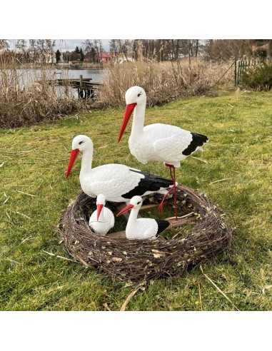 Storchennest 4x Storch Figur Familie Set Gartenfigur Statue Skulptur