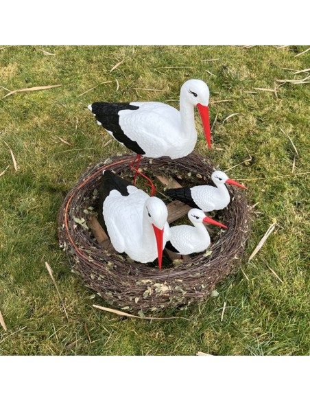 Storchennest 4x Storch Figur Familie Set Gartenfigur Statue Skulptur