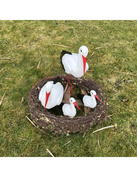 Storchennest 4x Storch Figur Familie Set Gartenfigur Statue Skulptur