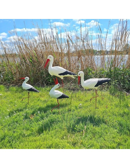 Störche Familie Set 4x Storch Figur Gartenfigur Statue Skulptur