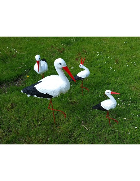 Störche Familie Set 4x Storch Figur Gartenfigur Statue Skulptur