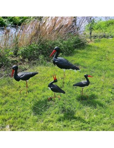 Störche Familie Set 4x Schwarz Storch Figur Gartenfigur Statue Skulptur
