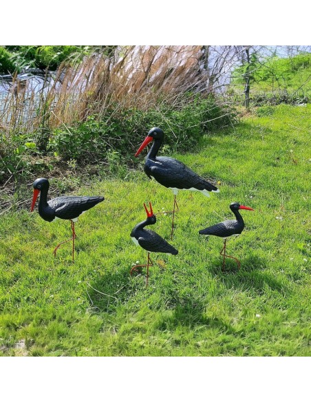 Störche Familie Set 4x Schwarz Storch Figur Gartenfigur Statue Skulptur