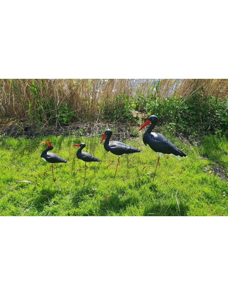 Störche Familie Set 4x Schwarz Storch Figur Gartenfigur Statue Skulptur