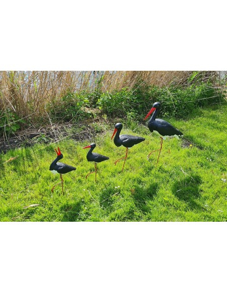 Störche Familie Set 4x Schwarz Storch Figur Gartenfigur Statue Skulptur