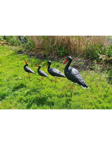 Störche Familie Set 4x Schwarz Storch Figur Gartenfigur Statue Skulptur