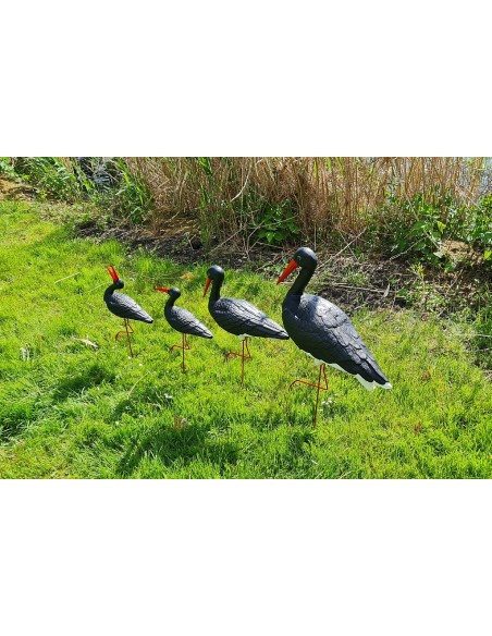 Störche Familie Set 4x Schwarz Storch Figur Gartenfigur Statue Skulptur