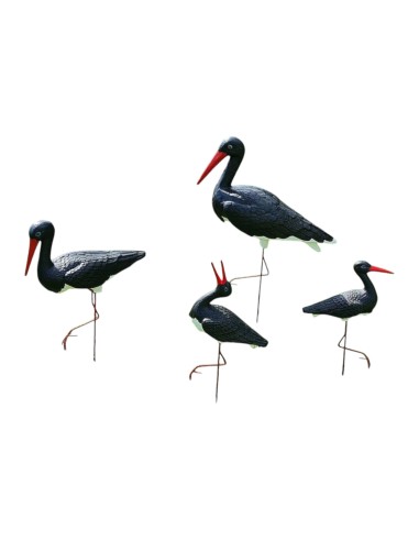 Störche Familie Set 4x Schwarz Storch Figur Gartenfigur Statue Skulptur