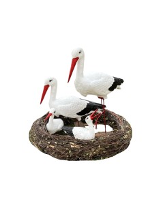 Storchennest 4x Storch Figur Familie Set Gartenfigur Statue Skulptur
