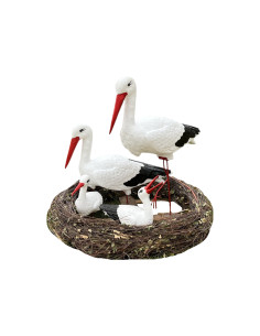 Figurine décorative nid de Cigogne 4 cigognes de Jardin décoration extérieure