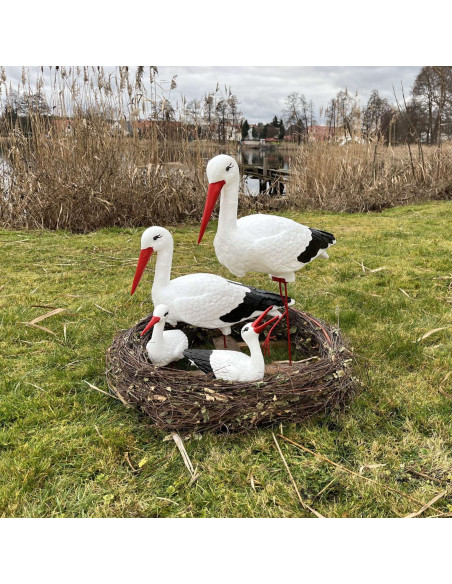 Figurine décorative nid de Cigogne 4 cigognes de Jardin décoration extérieure