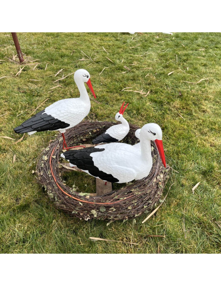 Figurine décorative nid de Cigogne 4 cigognes de Jardin décoration extérieure
