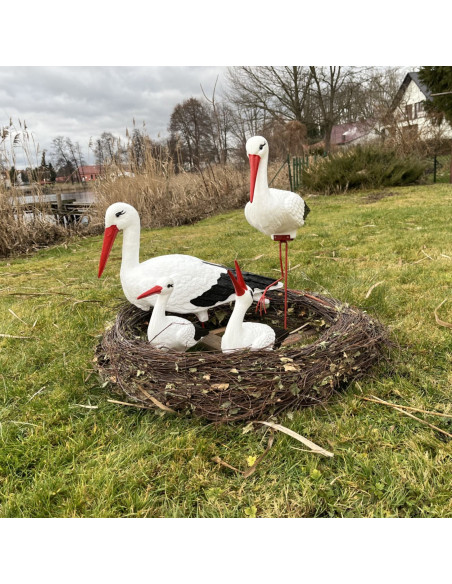 Figurine décorative nid de Cigogne 4 cigognes de Jardin décoration extérieure